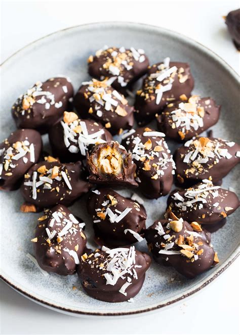 Dark Chocolate Covered Almond Stuffed Dates - Wholesomelicious