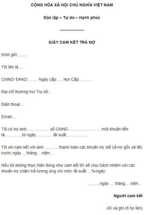 Tham khảo cách viết mẫu giấy cam kết thanh toán nợ