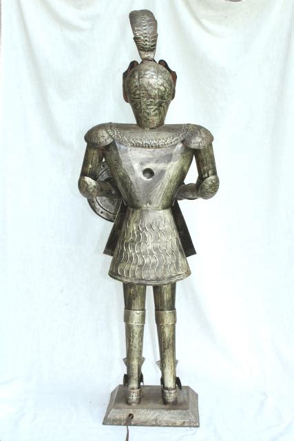 medieval knight armor, vintage art metal tall statue / night light lamp