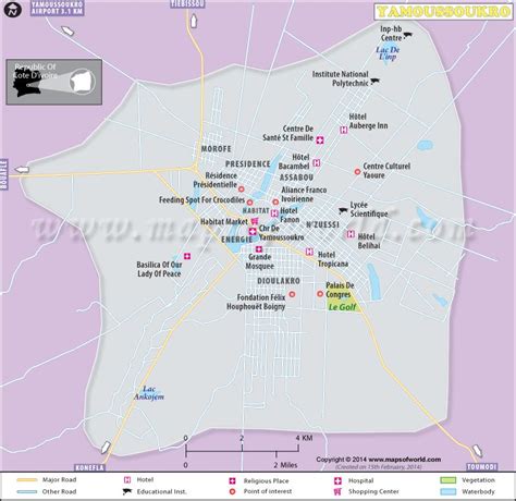 Yamoussoukro Map showing roads and streets network with their name. Yamoussoukro map is very ...