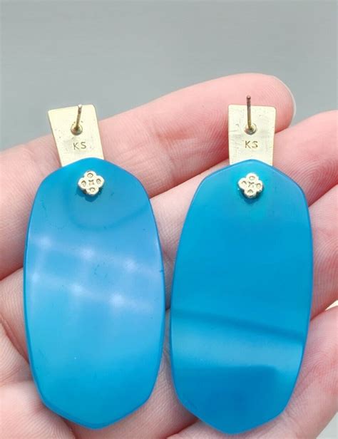 Kendra Scott Aragon Drop Earrings in Gold Tone Aqua Blue Agate Stone | eBay