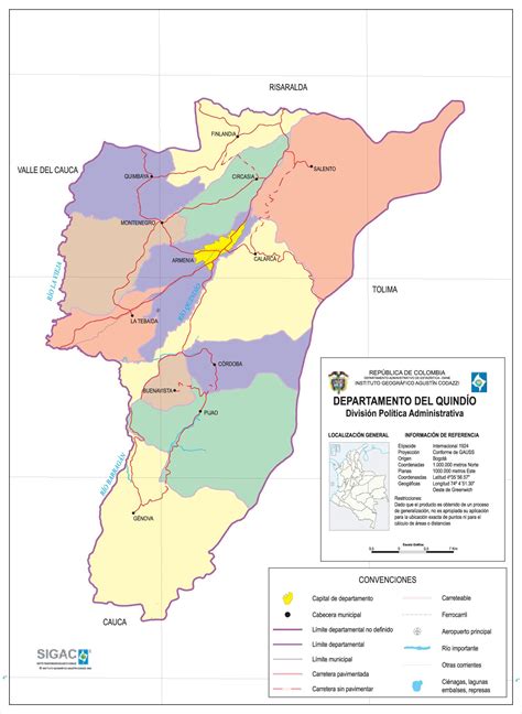 Quindio Department Map, Colombia