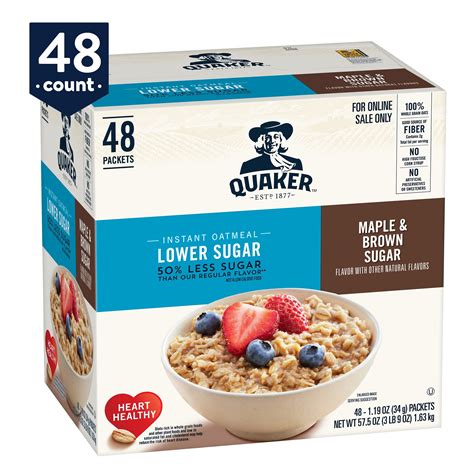 Quaker Instant Oatmeal, Lower Sugar Maple & Brown Sugar, Individual Packets, 48 Count - Walmart ...