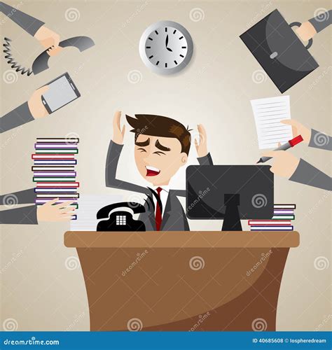 Cartoon Businessman Busy on Working Time Stock Vector - Illustration of ...