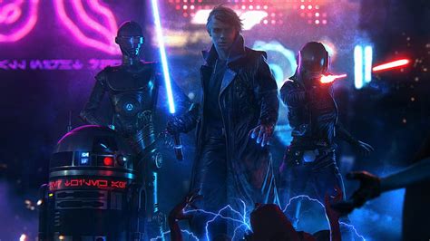 HD wallpaper: digital art, Luke Skywalker, cyberpunk, Star Wars ...