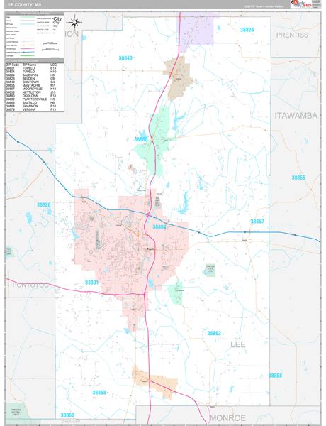 Lee County, MS Wall Map Premium Style by MarketMAPS - MapSales