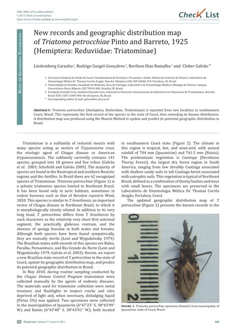 (PDF) New records and geographic distribution map of Triatoma petrocchiae Pinto and Barreto ...