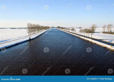 Canal in a Cold White Winter Landscape Stock Image - Image of snow, freeze: 12328231