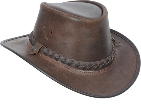 Original Australian Bush Leather Hat Brown Real Leather Cowboy Style Leather Hat: Amazon.co.uk ...