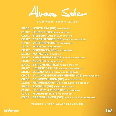 These are the definite tour dates of Alvaro's European Summer Tour 2023. Hurry to get your tickets