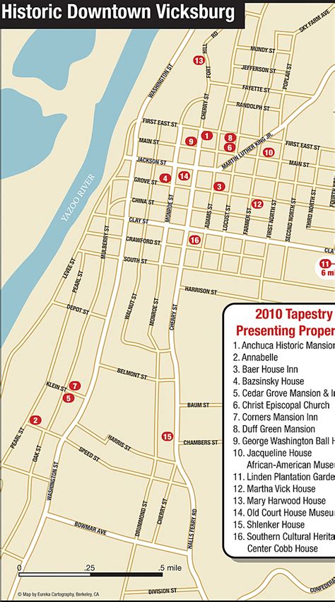 Vicksburg, MS Downtown map ©Eureka Cartography, Berkeley, CA | Vicksburg, Map, Custom map