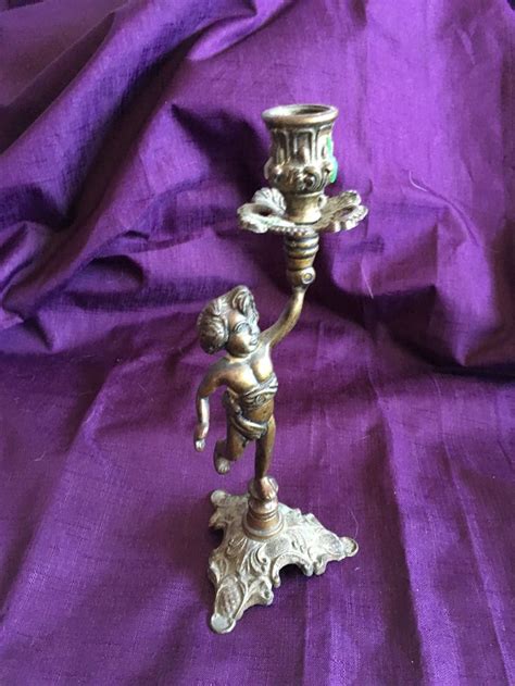 Vintage 1950s Bronze Cast Metal Cherub Candlestick Italy Cherub Metal Candleholder - FREE US ...