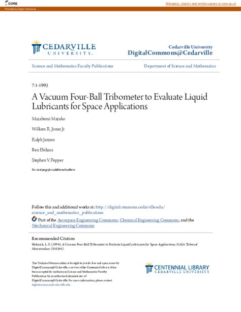 (PDF) A vacuum four-ball tribometer to evaluate liquid lubricants for space applications ...