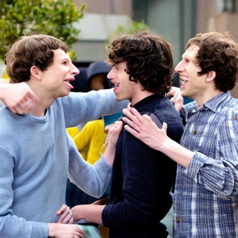 prompthunt: michael cera andy samberg and jesse eisenberg fighting