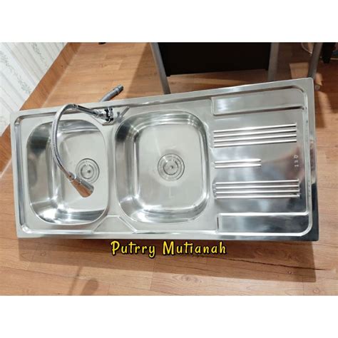 Jual Bak Cuci Piring Stainless 2 lubang Uk 110cm Wastafel Cuci Piring Kitchen Sink Termurah ...