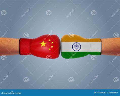 India Vs China Concept. India And China Fight Hand Boxing Gloves ...