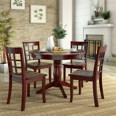 Lexington 5-Piece Wood Dining Set, Round Table and 4 Window Back Chairs, Berry Red - Walmart.com ...