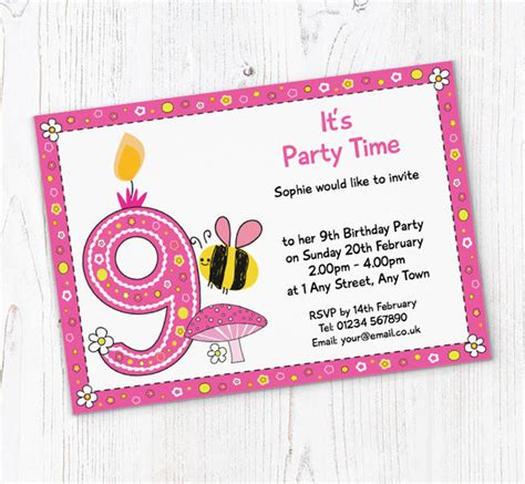 Bumble Bee 9th Birthday Party Invitations | Personalise Online Plus ...