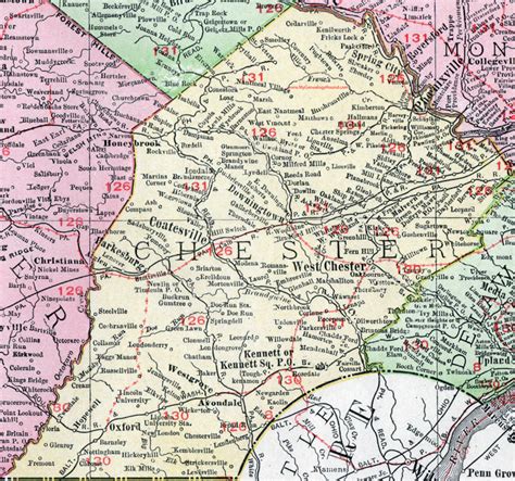 Chester County, Pennsylvania 1911 Map by Rand McNally, Coatesville, Phoenixville, West Chester, PA