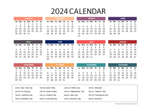 2024 Yearly Powerpoint Calendar Slide - Free Printable Templates