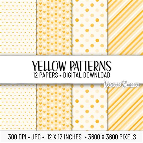 Yellow Patterns Digital Paper Pack Digital Striped Paper - Etsy