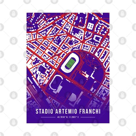 Stadio Artemio Franchi Map Design - Purple - Fiorentina - T-Shirt | TeePublic