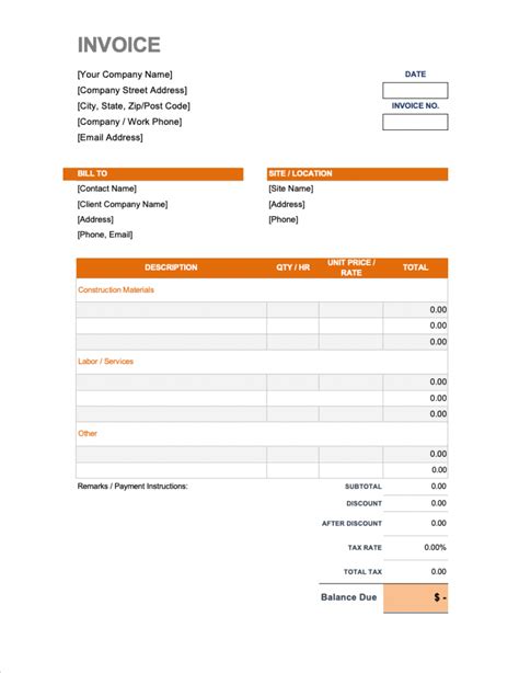 Free Construction Invoice Template | PDF | WORD | EXCEL