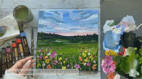 Simple Acrylic Flower Field Landscape Painting [Video] | Canvas painting designs, Nature art ...