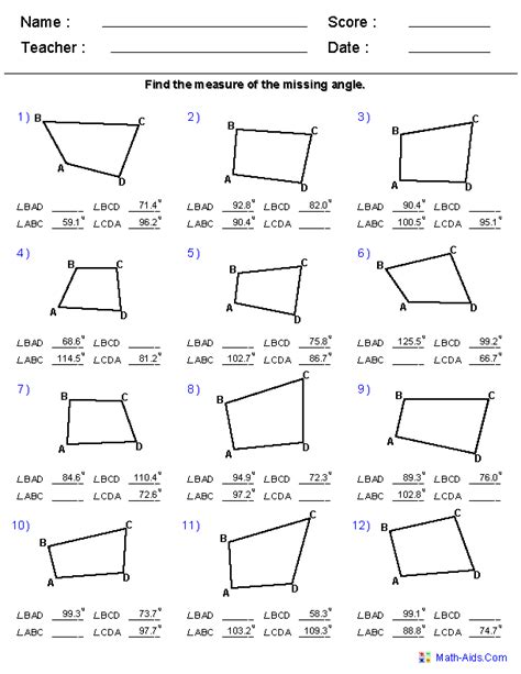 Geometry Worksheets | Quadrilaterals and Polygons Worksheets