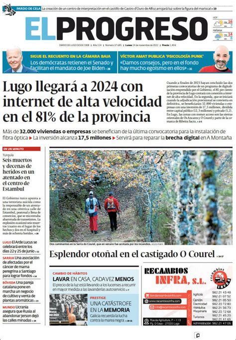 Newspaper El Progreso (Spain). Newspapers in Spain. Monday's edition, November 14 of 2022 ...