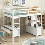 Euroco Twin Size Wood Loft Bed with Desk, Drawers and Shelf for Kids Room, White - Walmart.com