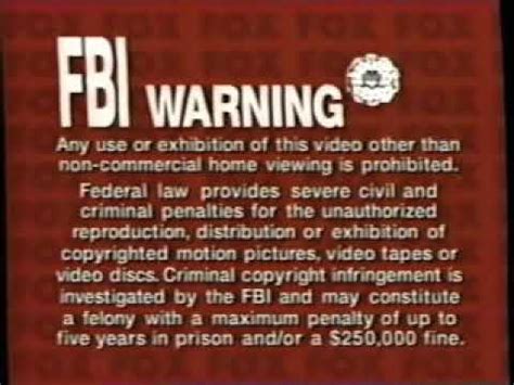 Red FBI Warning Screens (Early 2000's) (Disney-Fox Style) - YouTube