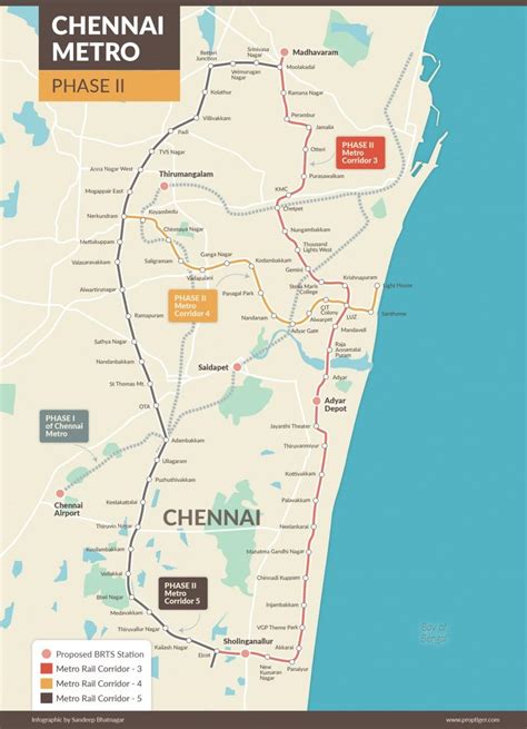 Chennai metro phase 2 map - Metro rail Chennai route map phase 2 (Tamil Nadu - India)