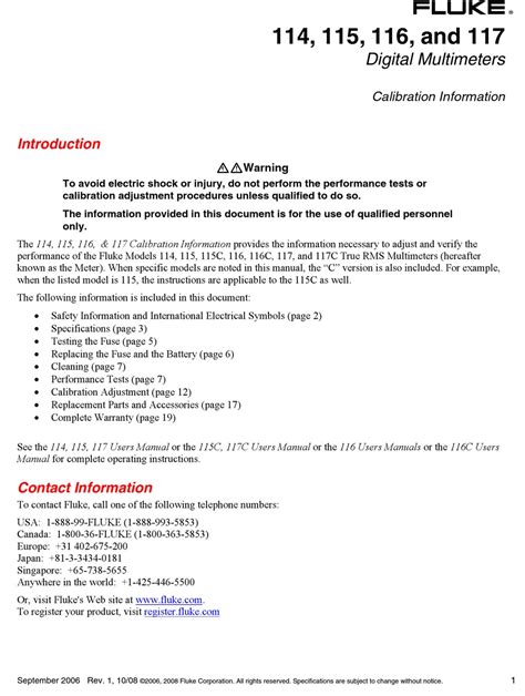 FLUKE 114 CALIBRATION INFORMATION MANUAL Pdf Download | ManualsLib