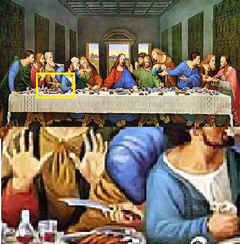 In Da Vinci's Last Supper painting there is a mysterious hand holding a knife. The hand doesn't ...