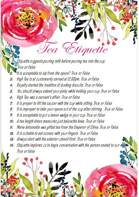 Tea Etiquette Table Etiquette Downton Abbey Tea Party Games - Etsy | Tea party games, Tea ...