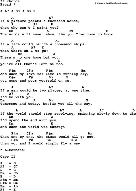 Song lyrics with guitar chords for If