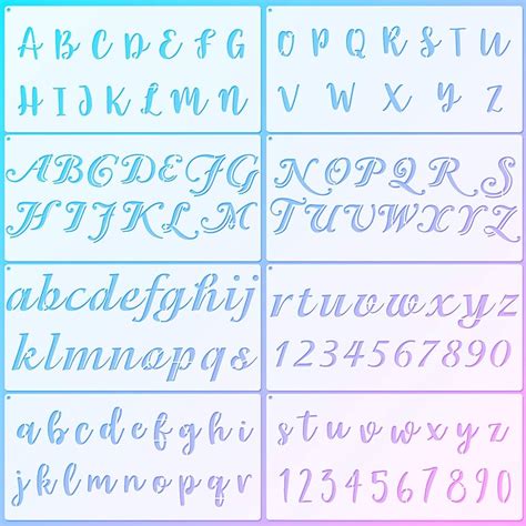 8 Pieces Calligraphy Letter Number Stencil Reusable Template Cursive ...