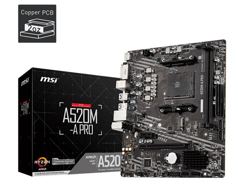 MSI A520M-A PRO Motherboard (AMD Ryzen 3000 3rd Gen AM4, DDR4, M.2, USB ...