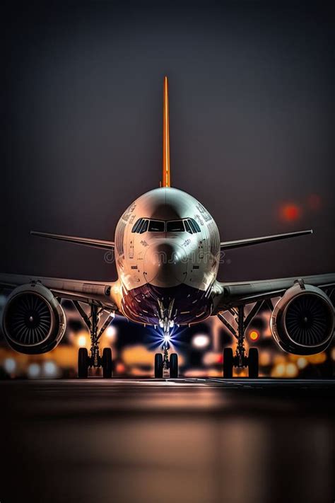 Glimpse of a Plane Taking Off at Night, Generative AI Stock Illustration - Illustration of ...