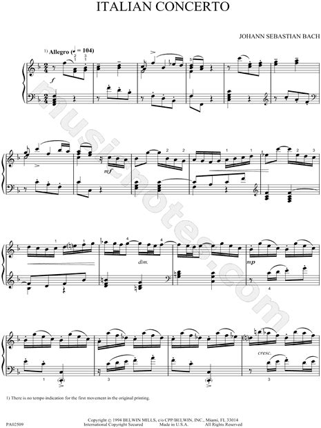 Johann Sebastian Bach "Italian Concerto - 1st Movement" Sheet Music (Piano Solo) in F Major ...