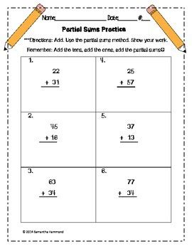 Partial Sums Method of Addition Practice Printable Worksheet **CCSS**