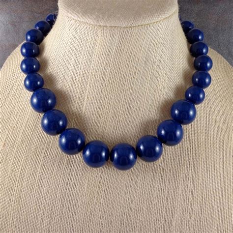 Statement Necklace Bead Necklace Blue Navy Blue Blue | Etsy | Round bead necklace, Necklace ...