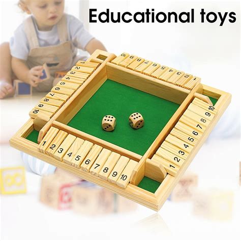 TOPRenddon Shut The Box Dice Game,2-4 Player Family Wooden Board Table ...