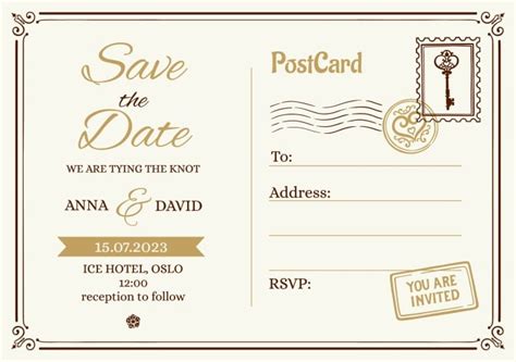 Edit for free this Elegant Vintage Save the Date Wedding Postcard ...