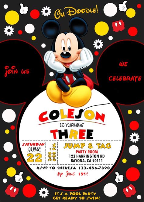 Mickey Mouse Birthday Party Invitation | Adorable Card | Mickey mouse birthday invitations ...