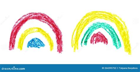 Children S Rainbow Drawing with Colored Crayons Stock Illustration ...