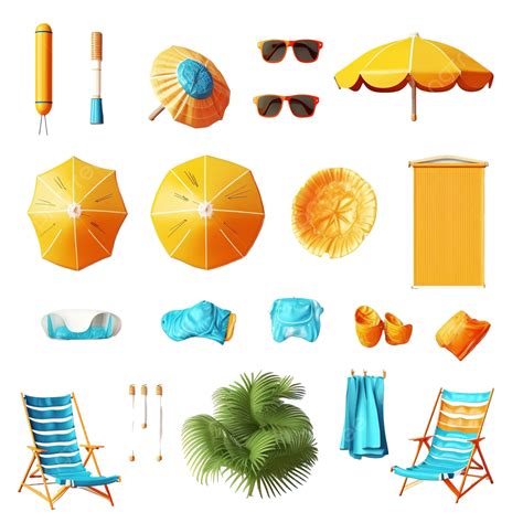 3d Elements Of Summer Beach Objects Items Used For Sunbathing Outdoor ...