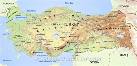 Turkey geographic map - Turkey geographical map (Western Asia - Asia)