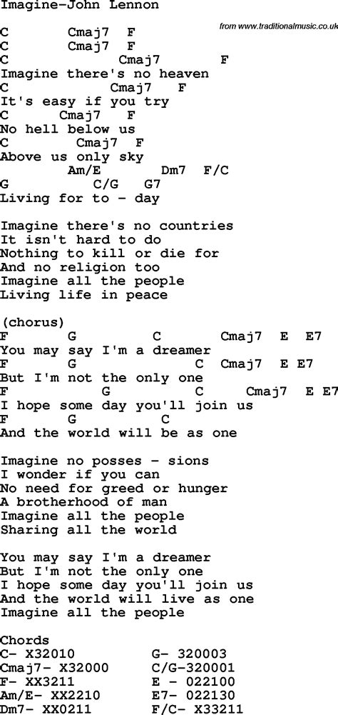 Protest song: Imagine-John Lennon lyrics and chords"